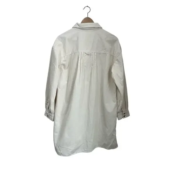 Madewell Cream Corduroy Shirt Dress Mini Casual Neutral Size Medium - Picture 3 of 9